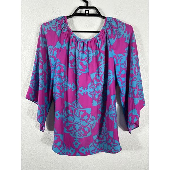 Alice & Trixie Blouse Womens Size M Silk Multicolor Geometric Top - Picture 9 of 11